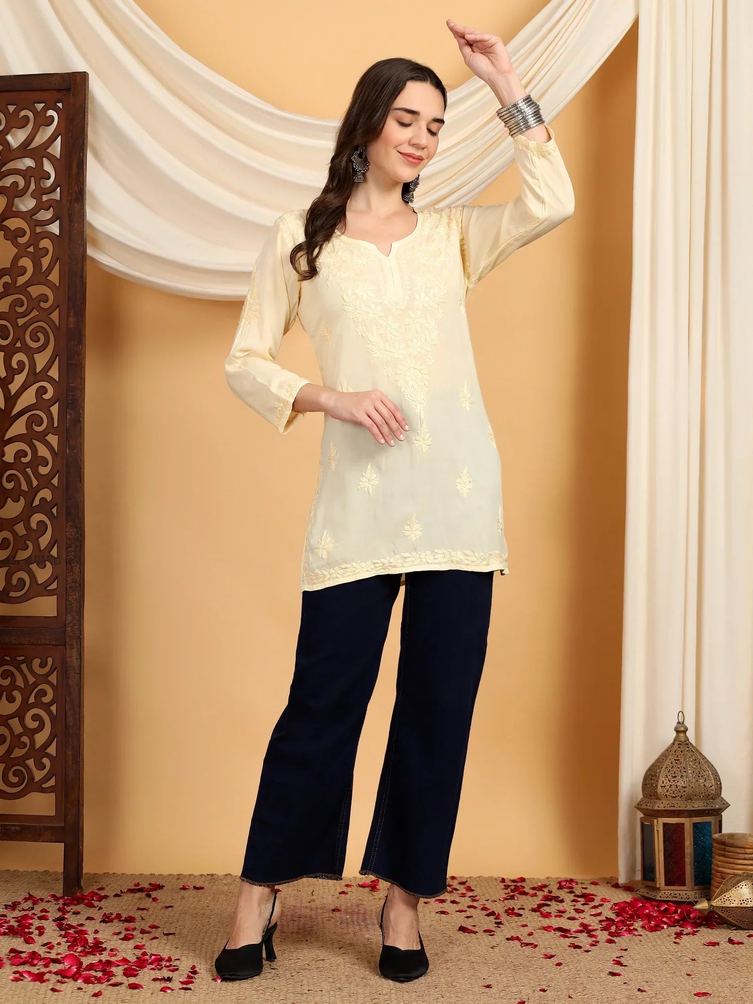 Misha Chikankari Modal Short Kurti (Yellow)