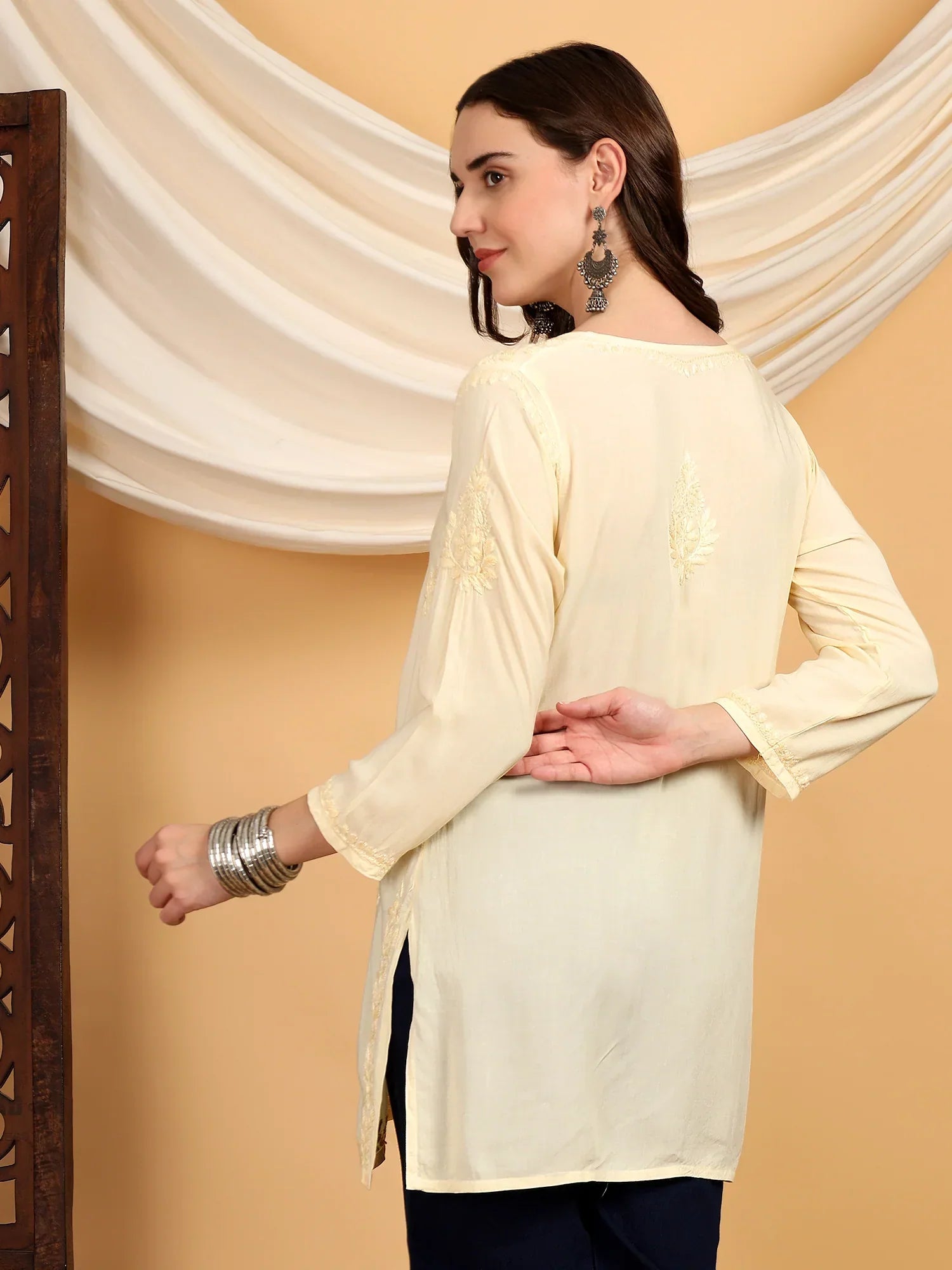 Misha Chikankari Modal Short Kurti (Yellow)