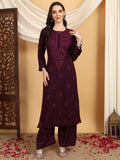 Faiza Chikankari Rayon Co-ord Set (Wine)