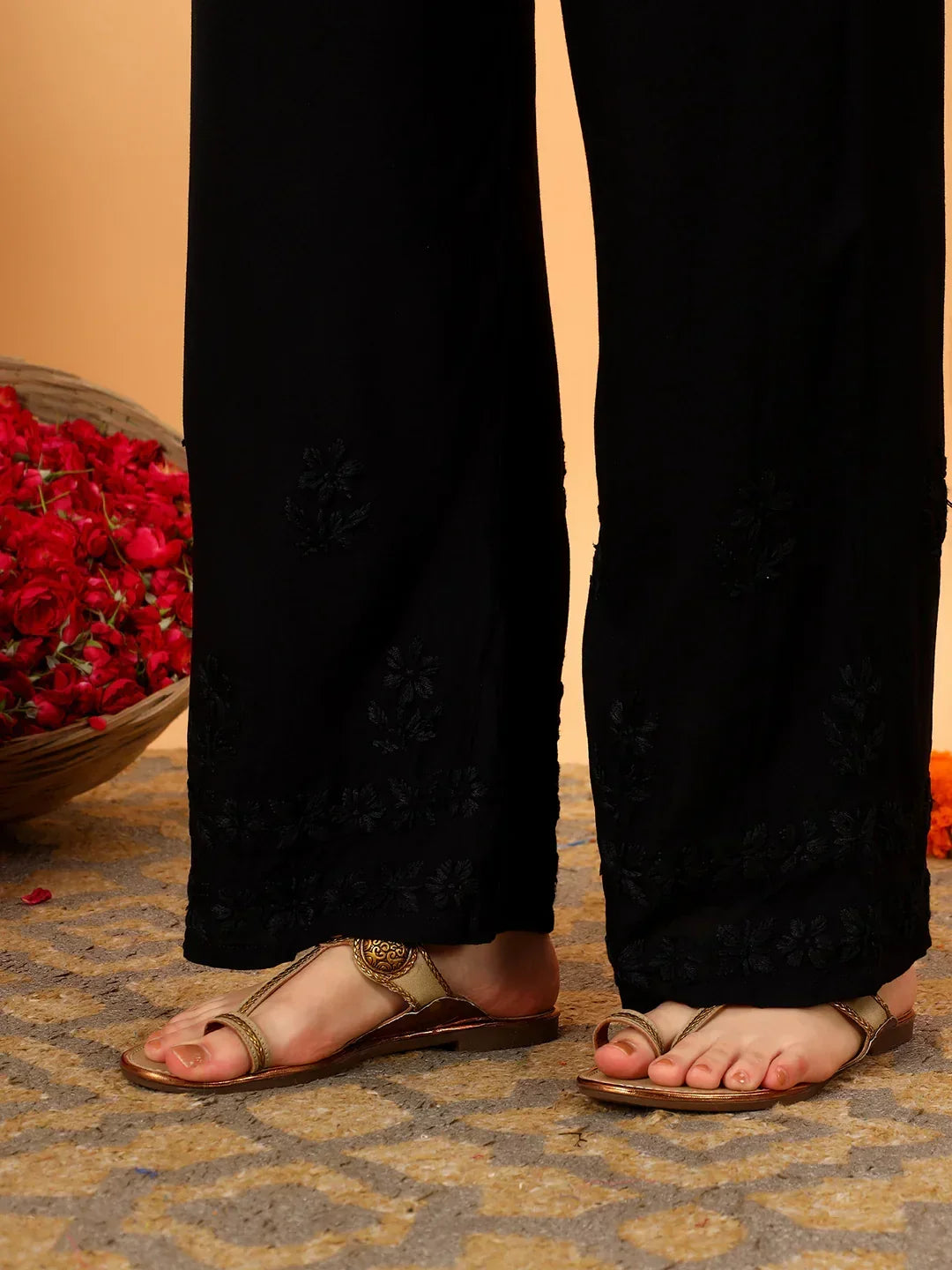Faiza Chikankari Rayon Co-ord Set (Black)