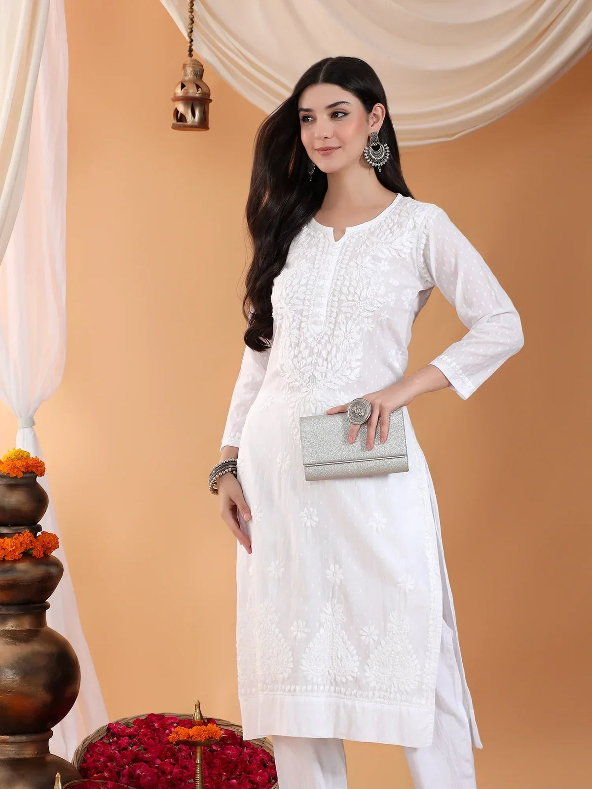 Ananya Chikankari Kurta Pant Cotton Co-ord Set (White)