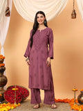 Faiza Chikankari Rayon Co-ord Set (Plum)