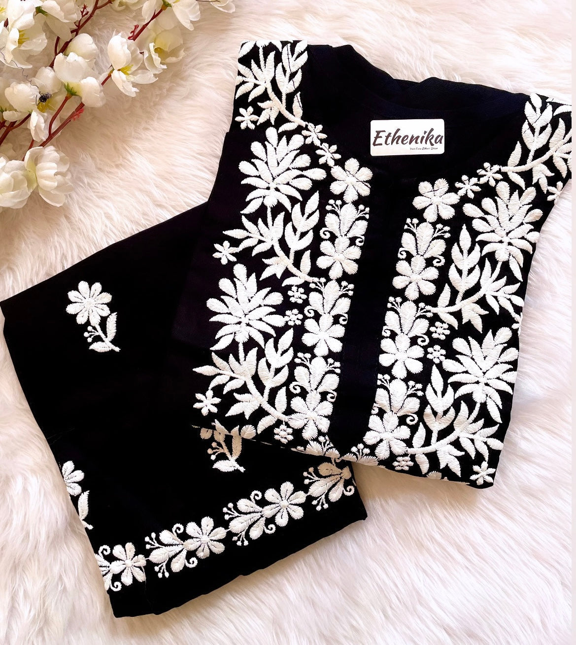 Cotton Thread Embroidery work Kurti Pant Set (Stitched)