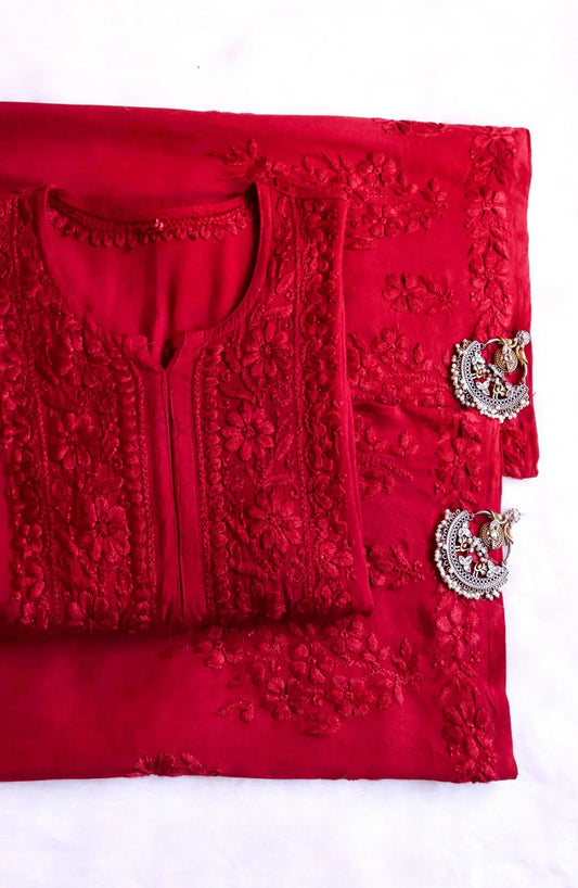 Aayat Red Rayon Kurta Pant set