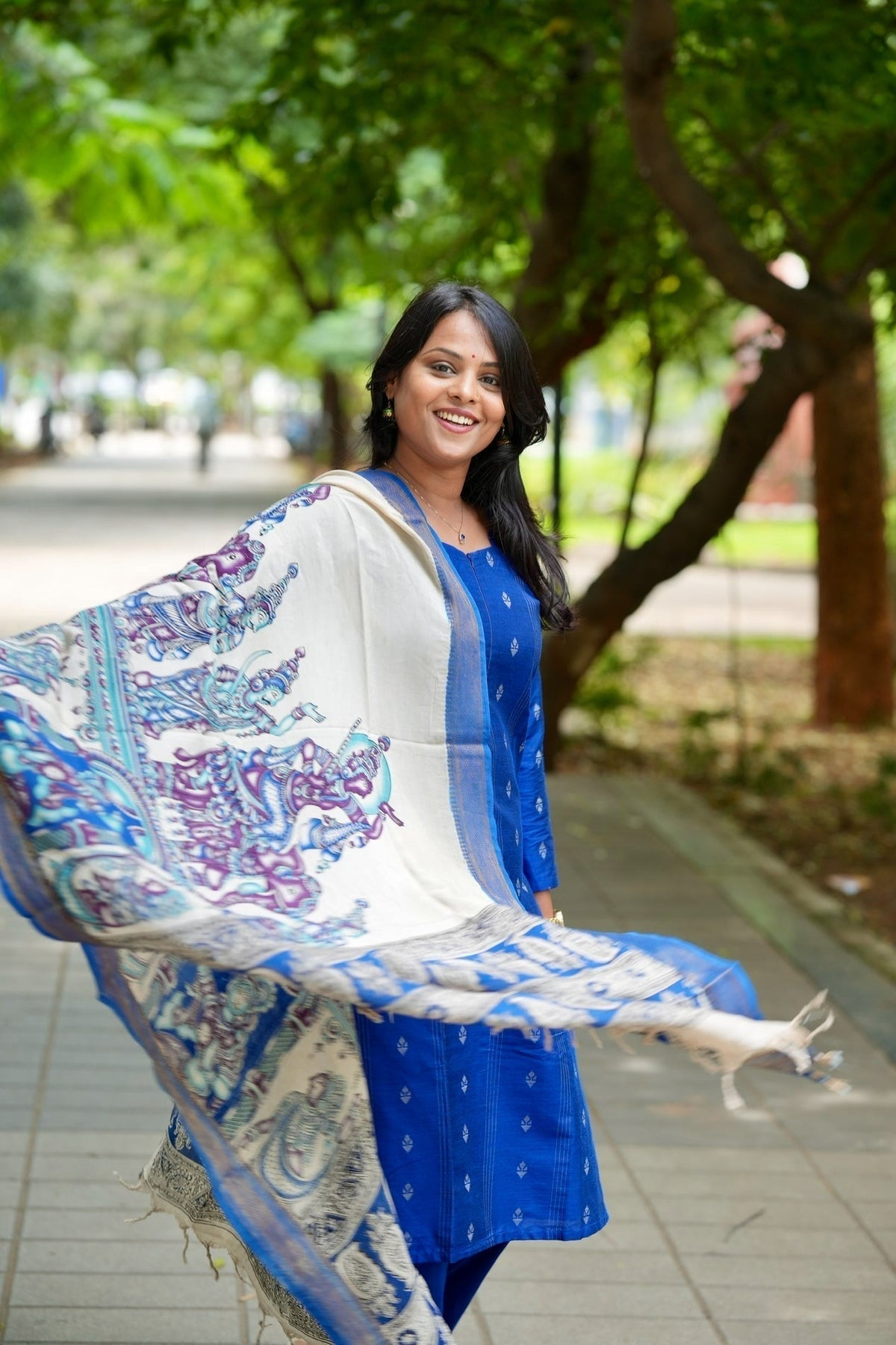 Mayilirage  raw silk Kurta Set with hand painted kalamkari dupptta ( ready to dispatch )