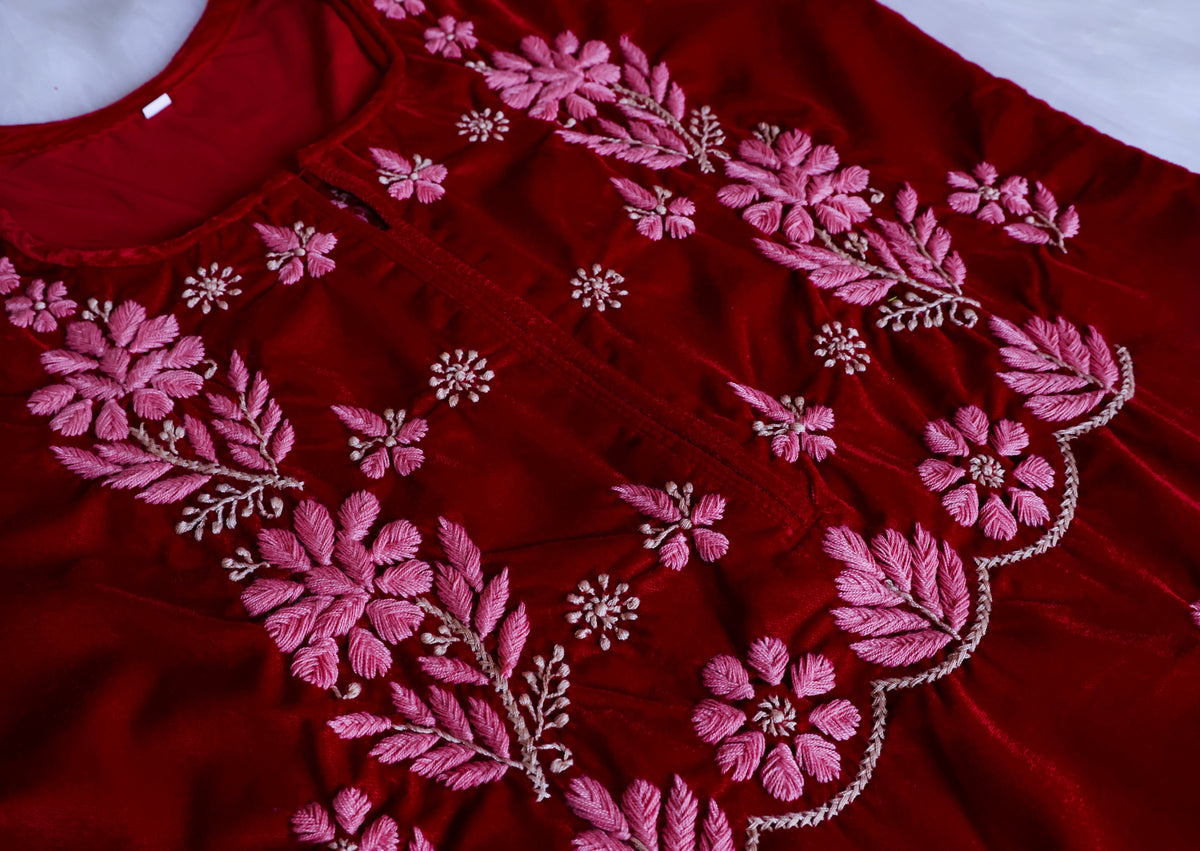 Makhmali Maroon Pure Velvet set