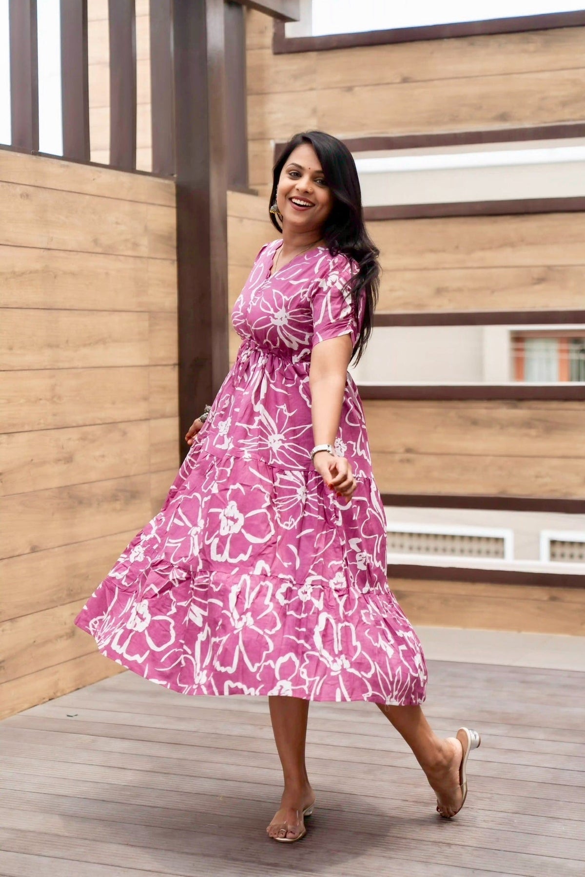 Dusty pink floral dress with lining