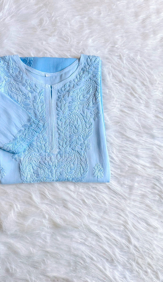 Alysha Ice Blue Ombre Long Rayon Kurta