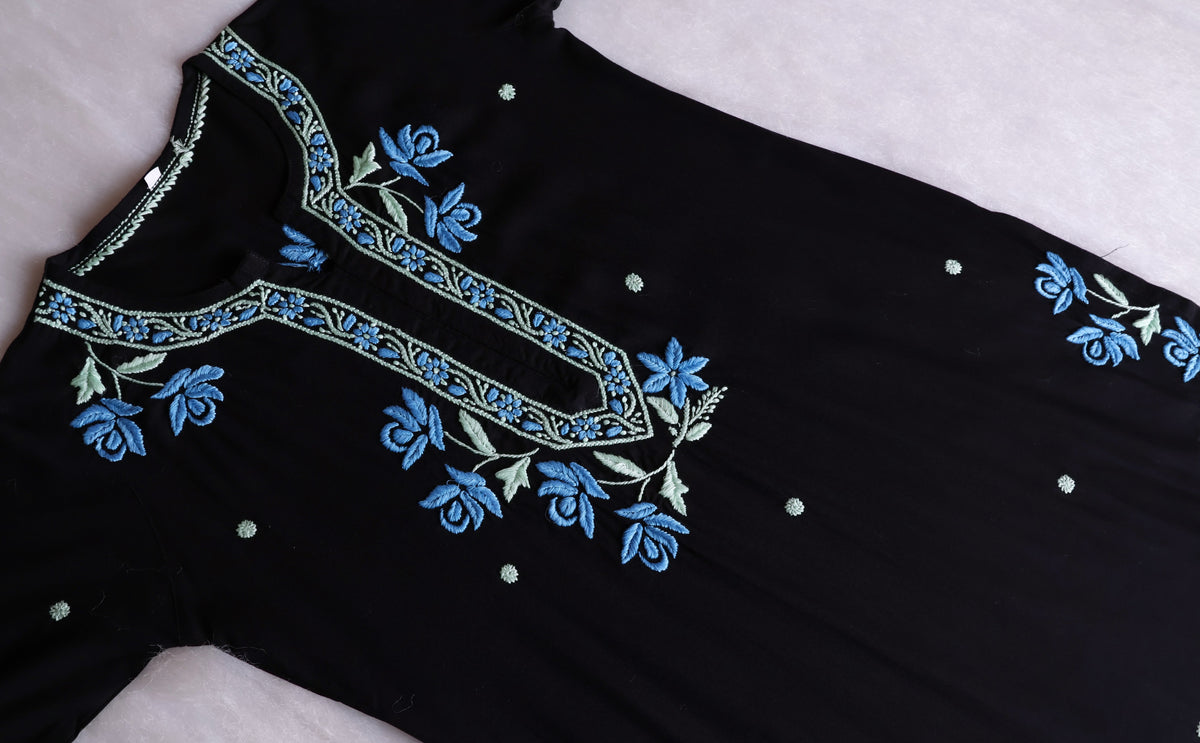 Gul Kashmiri Black & Blue Modal Kurta Set