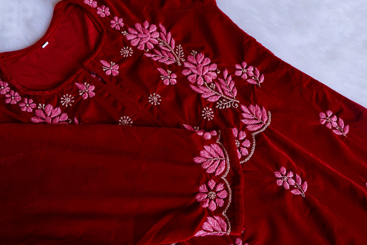 Makhmali Maroon Pure Velvet set