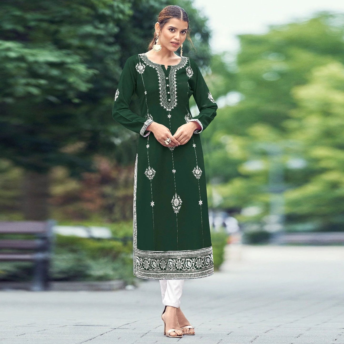 New Chikankari Exclusive Kurti_Pent Pair (Green 17