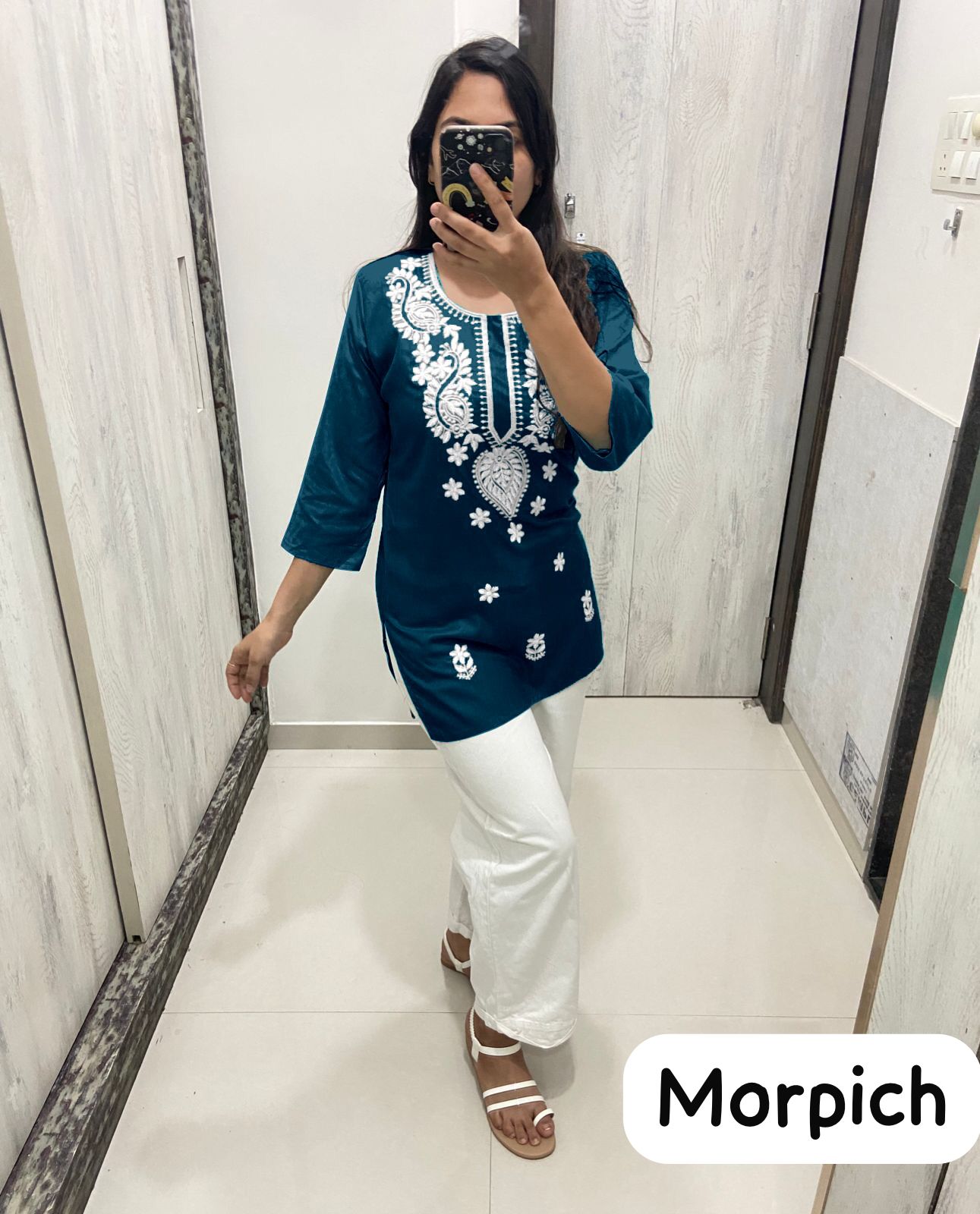 Women Chikan Embroidery Cotton Tops (Morpich) 52