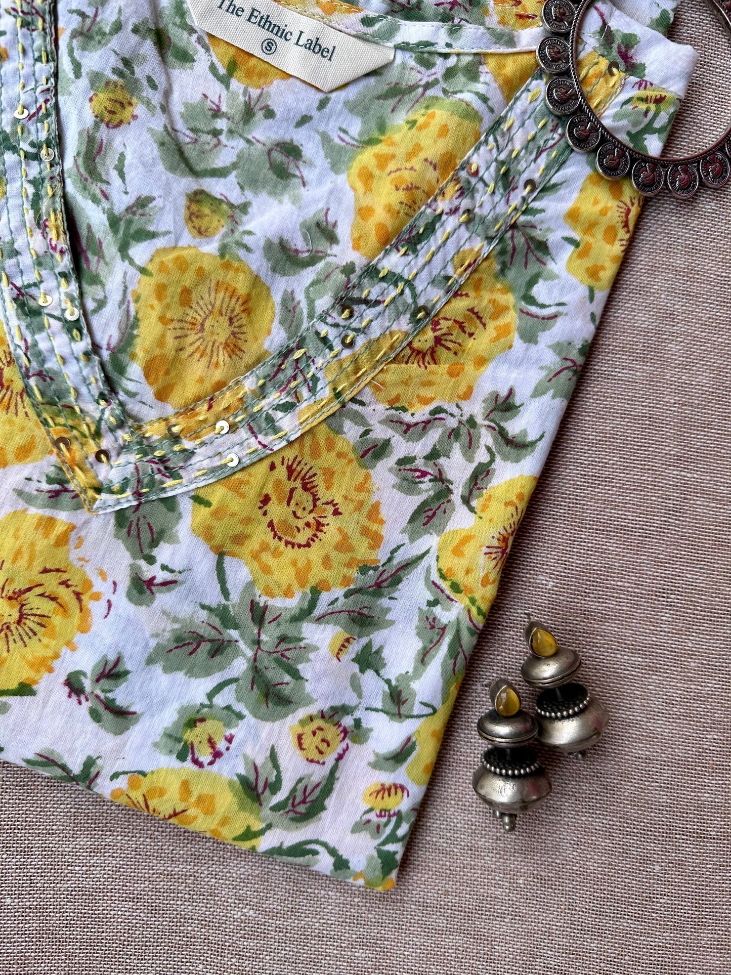"Marigold" Yellow Hand Block Printed Cotton kurta
