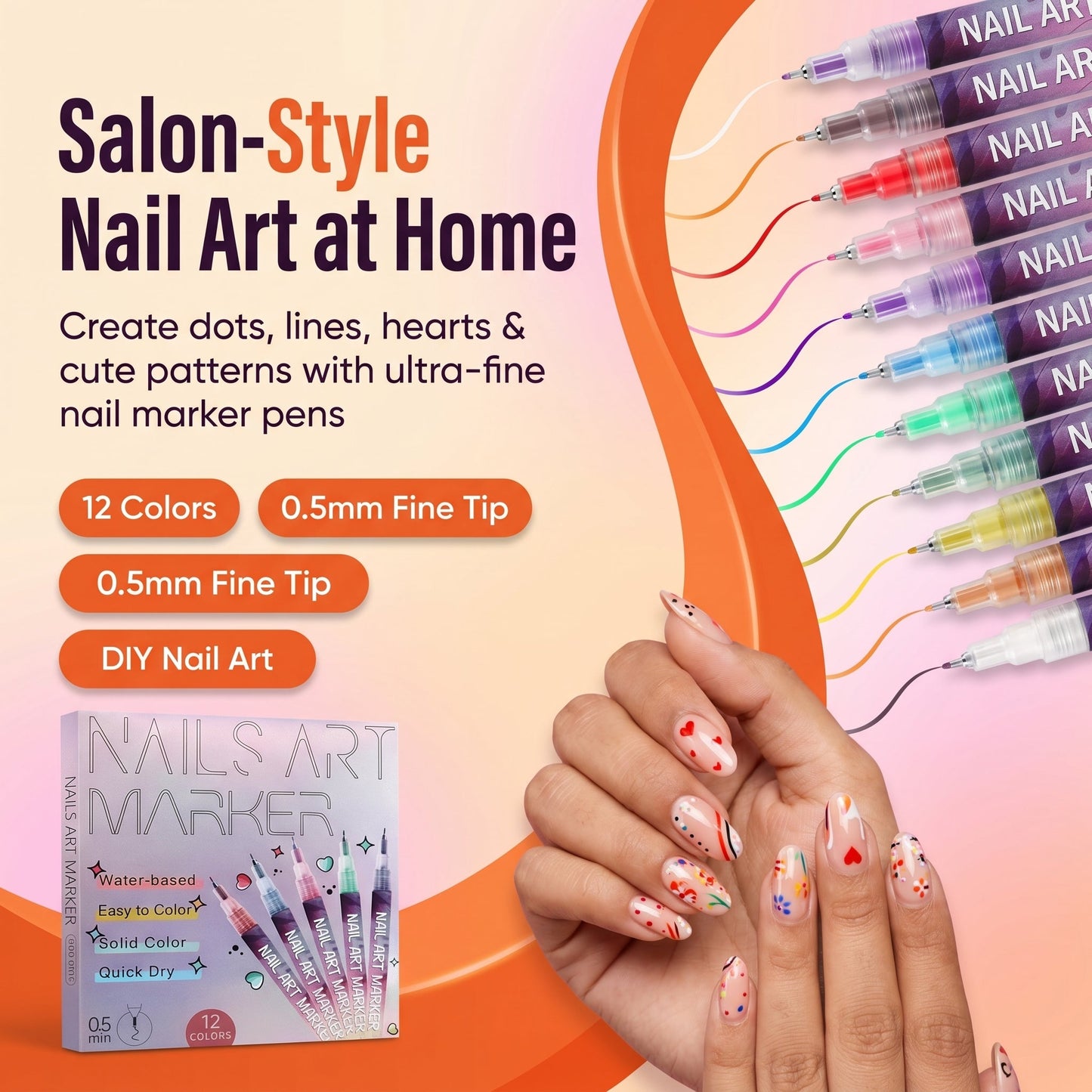 Nail Art Marker Pens – 12 Color DIY Nail Design Set
