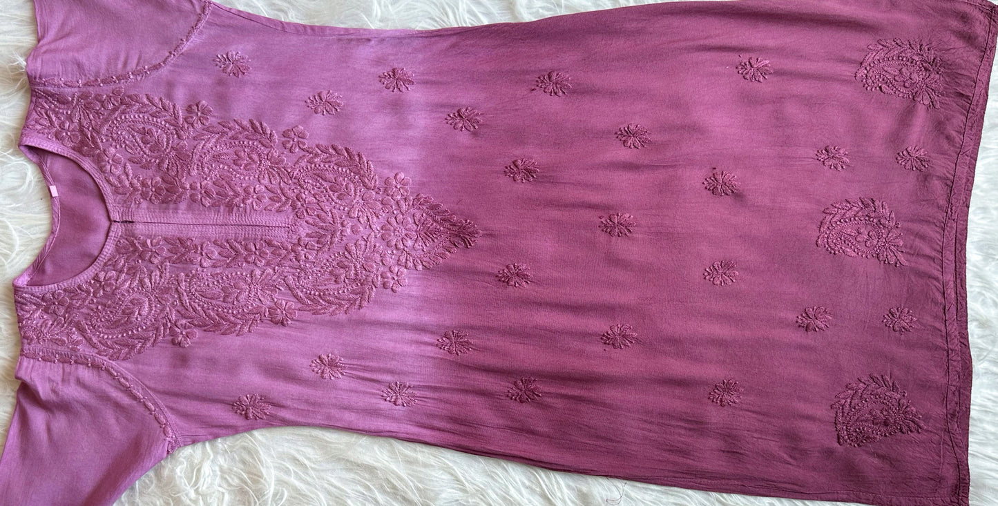 Alysha Burgundy Pink Ombre Long Rayon Kurta