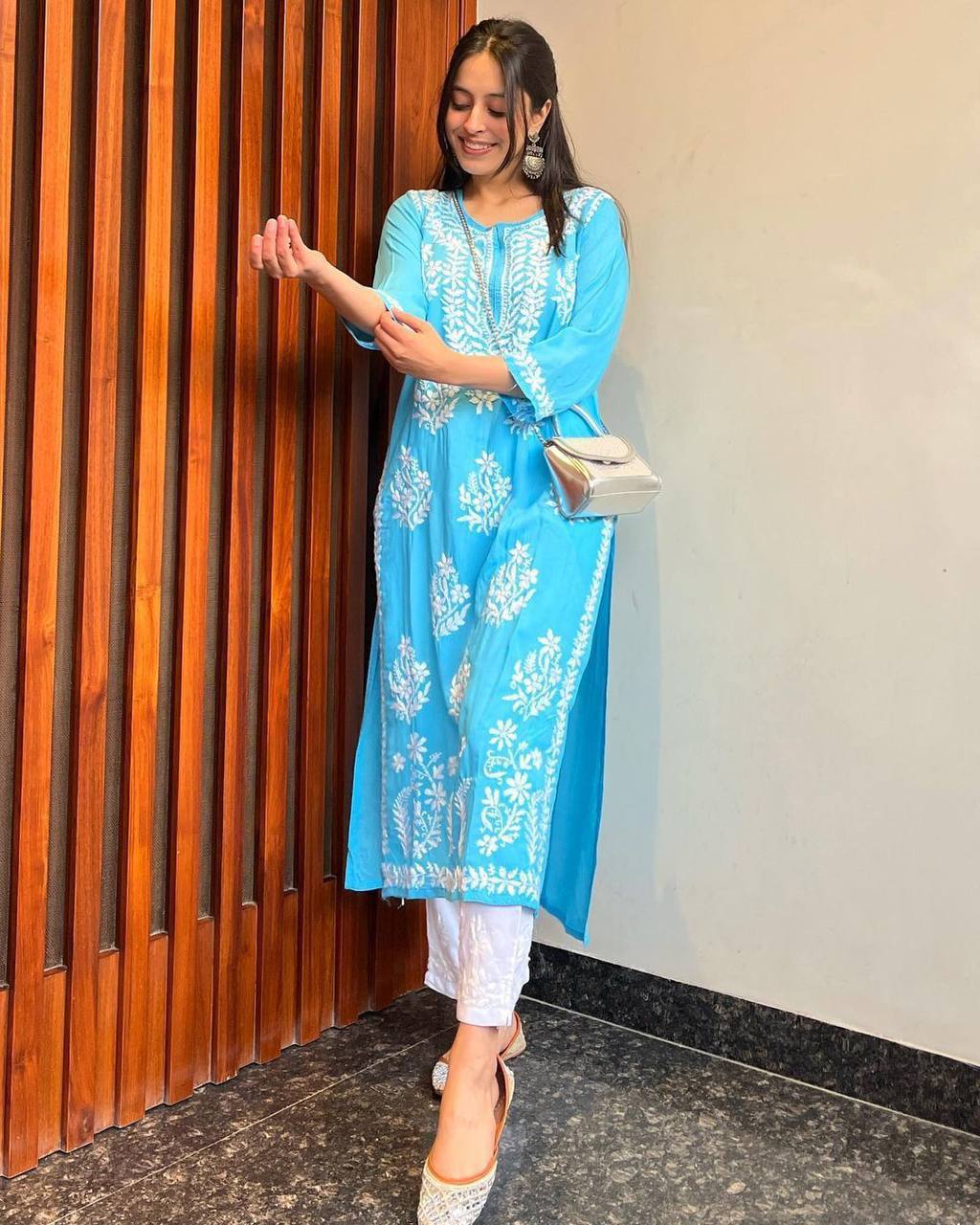 WOMEN CHIKAN EMBROIDERY Kurti_Pent Pair Design (Sky Blue) 59