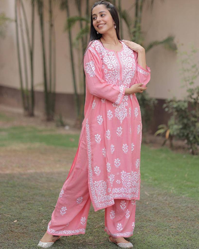 New Chikankari Exclusive Kurti_Pent Pair Design(Peach)28